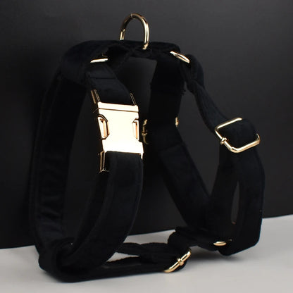 Set Deluxe pentru membrul pufos al familiei - Accesorii Deluxe din catifea neagra pentru catei - Accesoriile pot fi gravate (nu se vand personalizate!)