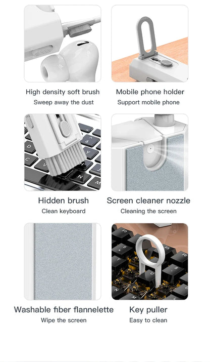 Kit de curățare 8 în 1 pentru curățarea tastaturii computerului, perie, căști, stilou de curățare pentru căști, telefoane iPad, instrumente de curățare, extractor de tastaturi