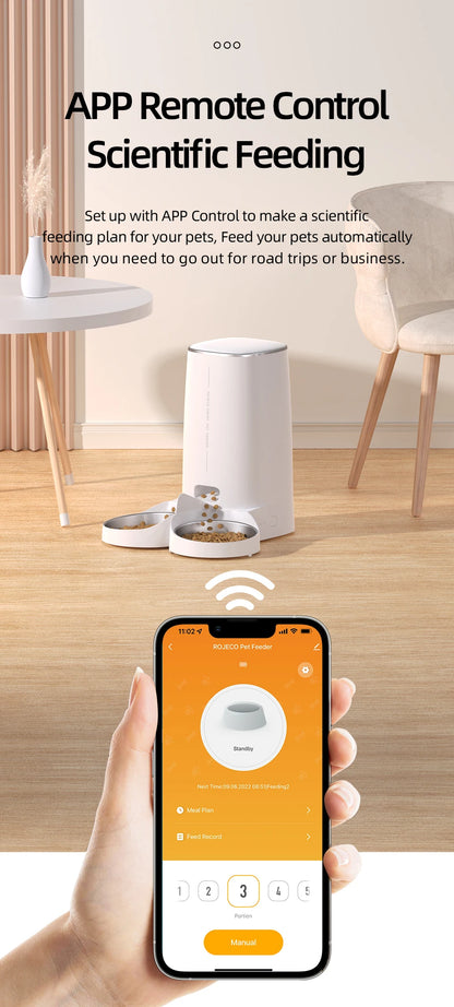 ROJECO Dispenser smart pentru hrana animale de companie cu WiFi pt control de pe telefon