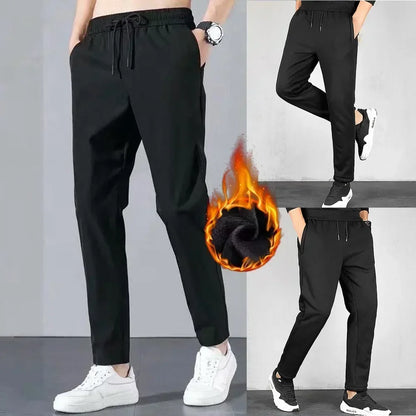 Pantaloni termici (sezon rece) pentru bărbați - Pantaloni groși căptușiți cu lână lejeră, drepți, pantaloni sportivi largi - Pantaloni de sport pentru sală