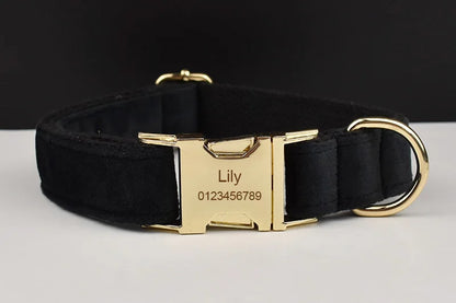 Set Deluxe pentru membrul pufos al familiei - Accesorii Deluxe din catifea neagra pentru catei - Accesoriile pot fi gravate (nu se vand personalizate!)