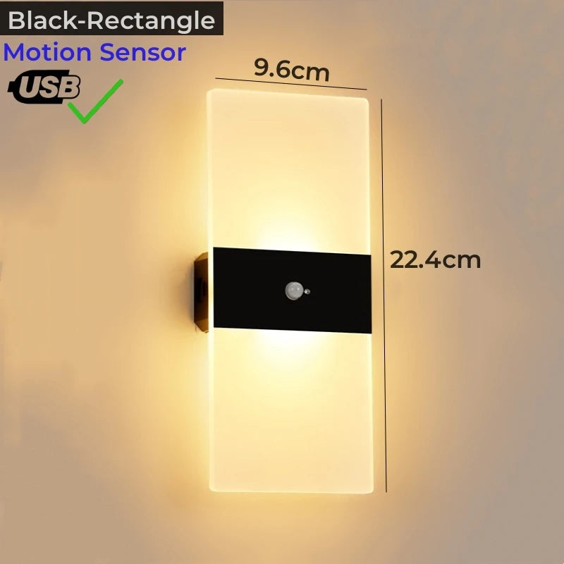 Lampă de perete cu LED fără fir cu senzor de mișcare, reîncărcabilă prin USB, acrilic, noptieră, scară, decor dormitor, accesoriu de iluminat de perete de interior
