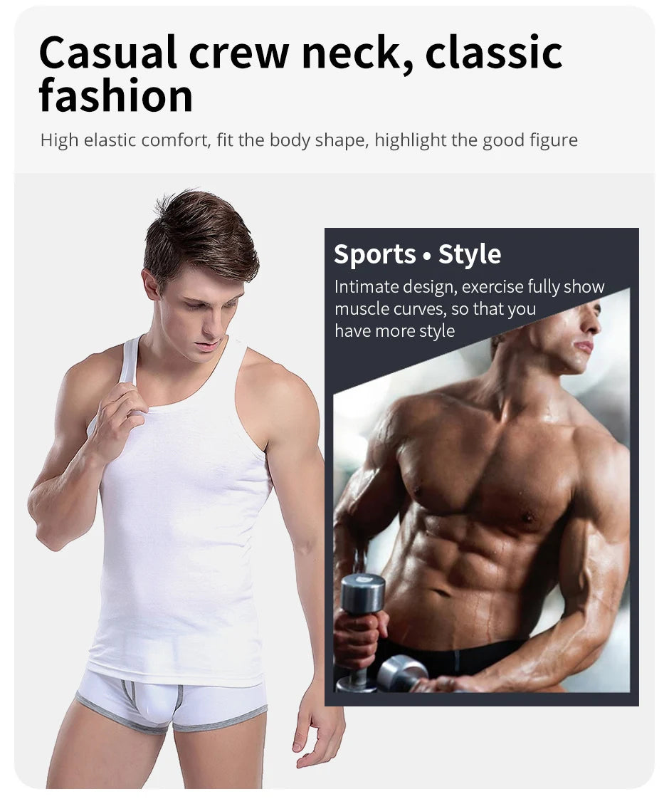 Vestă pentru bărbați din bumbac 100%, camisolă de antrenament pentru fitness și sport, tricou alb de vară, fără mâneci