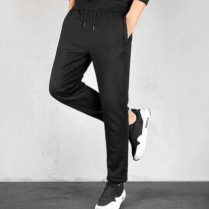 Pantaloni termici (sezon rece) pentru bărbați - Pantaloni groși căptușiți cu lână lejeră, drepți, pantaloni sportivi largi - Pantaloni de sport pentru sală