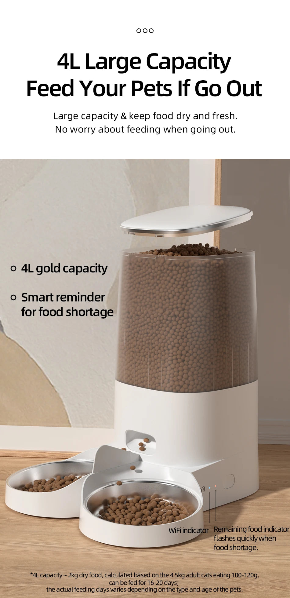 ROJECO Dispenser smart pentru hrana animale de companie cu WiFi pt control de pe telefon