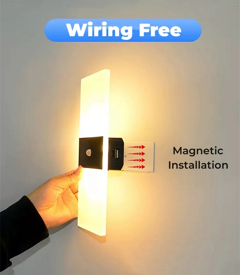 Lampă de perete cu LED fără fir cu senzor de mișcare, reîncărcabilă prin USB, acrilic, noptieră, scară, decor dormitor, accesoriu de iluminat de perete de interior