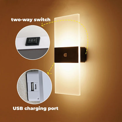 Lampă de perete cu LED fără fir cu senzor de mișcare, reîncărcabilă prin USB, acrilic, noptieră, scară, decor dormitor, accesoriu de iluminat de perete de interior