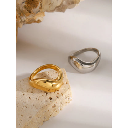 Youthway Charm Luxury 18k Gold Stainless Steel Smooth Wave Irregular Ring For Unisex Waterproof Anti Allergic Jewelry Gift
