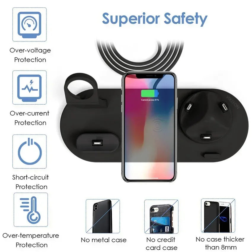 100W 7 în 1 suport încărcător Wireless Fast Charge pentru iPhone 15 14 13 12 11 XR Apple Watch Airpods Pro iWatch 9 8 7