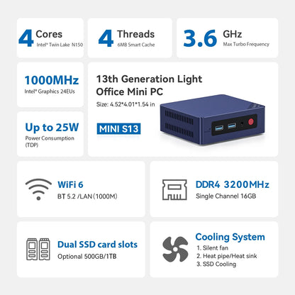 Beelink Mini S13 Intel Twin Lake N150 S12 Pro N100 Mini S N5095 Mini PC N95 8GB 128GB SSD Desktop Gaming Computer VS GMKtec G3