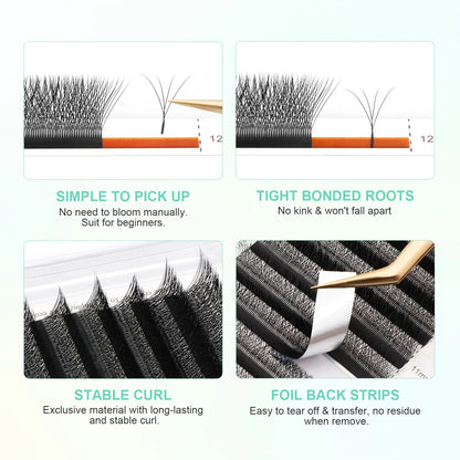 Extensii gene - NAGARAKU 4D W Formă Unduit manual Evantai prefabricate - Gene pline Natural Moale Lumină Individual Mat Dens