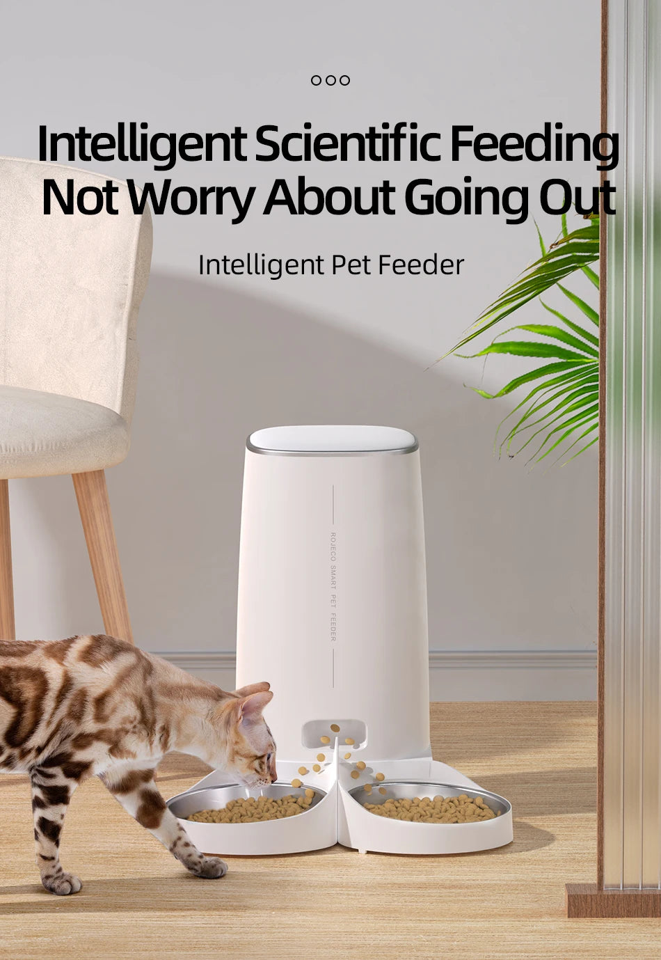 ROJECO Dispenser smart pentru hrana animale de companie cu WiFi pt control de pe telefon