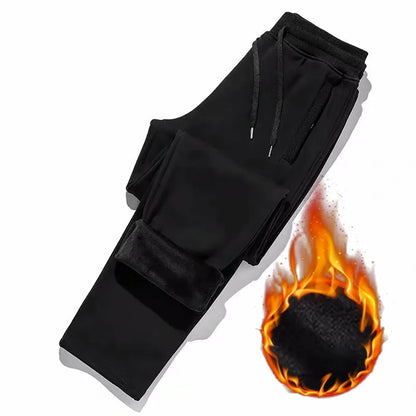 Pantaloni termici (sezon rece) pentru bărbați - Pantaloni groși căptușiți cu lână lejeră, drepți, pantaloni sportivi largi - Pantaloni de sport pentru sală