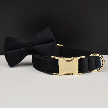 Set Deluxe pentru membrul pufos al familiei - Accesorii Deluxe din catifea neagra pentru catei - Accesoriile pot fi gravate (nu se vand personalizate!)