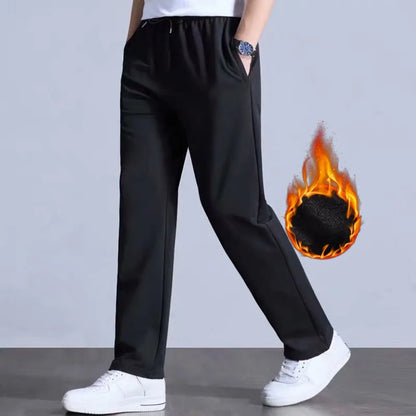 Pantaloni termici (sezon rece) pentru bărbați - Pantaloni groși căptușiți cu lână lejeră, drepți, pantaloni sportivi largi - Pantaloni de sport pentru sală