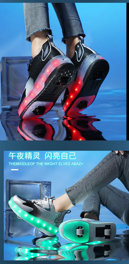 Heelys - Pantofi cu role pentru baieti - Lumini si roți detașabile - încărcare USB, LED intermitent, pantofi sport pentru copii