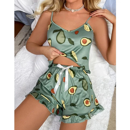 Set de pijamale pentru femei Pijamale imprimate sexy Pijamale pentru femei Top fără mâneci Pantaloni scurți Set două piese Îmbrăcăminte ocazională pentru femei Îmbrăcăminte de casă