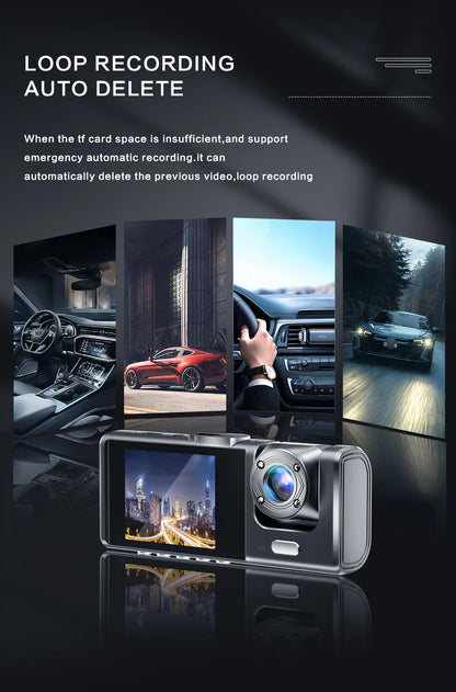 Cameră de bord cu înregistrare în buclă de vedere nocturnă IR și ecran IPS de 2" 1080P 3 camere, recorder DVR, video recorder, DVR pentru vehicul