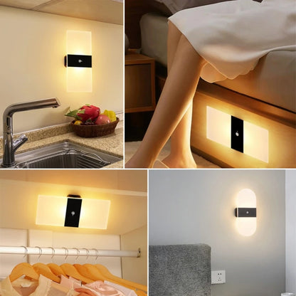 Lampă de perete cu LED fără fir cu senzor de mișcare, reîncărcabilă prin USB, acrilic, noptieră, scară, decor dormitor, accesoriu de iluminat de perete de interior